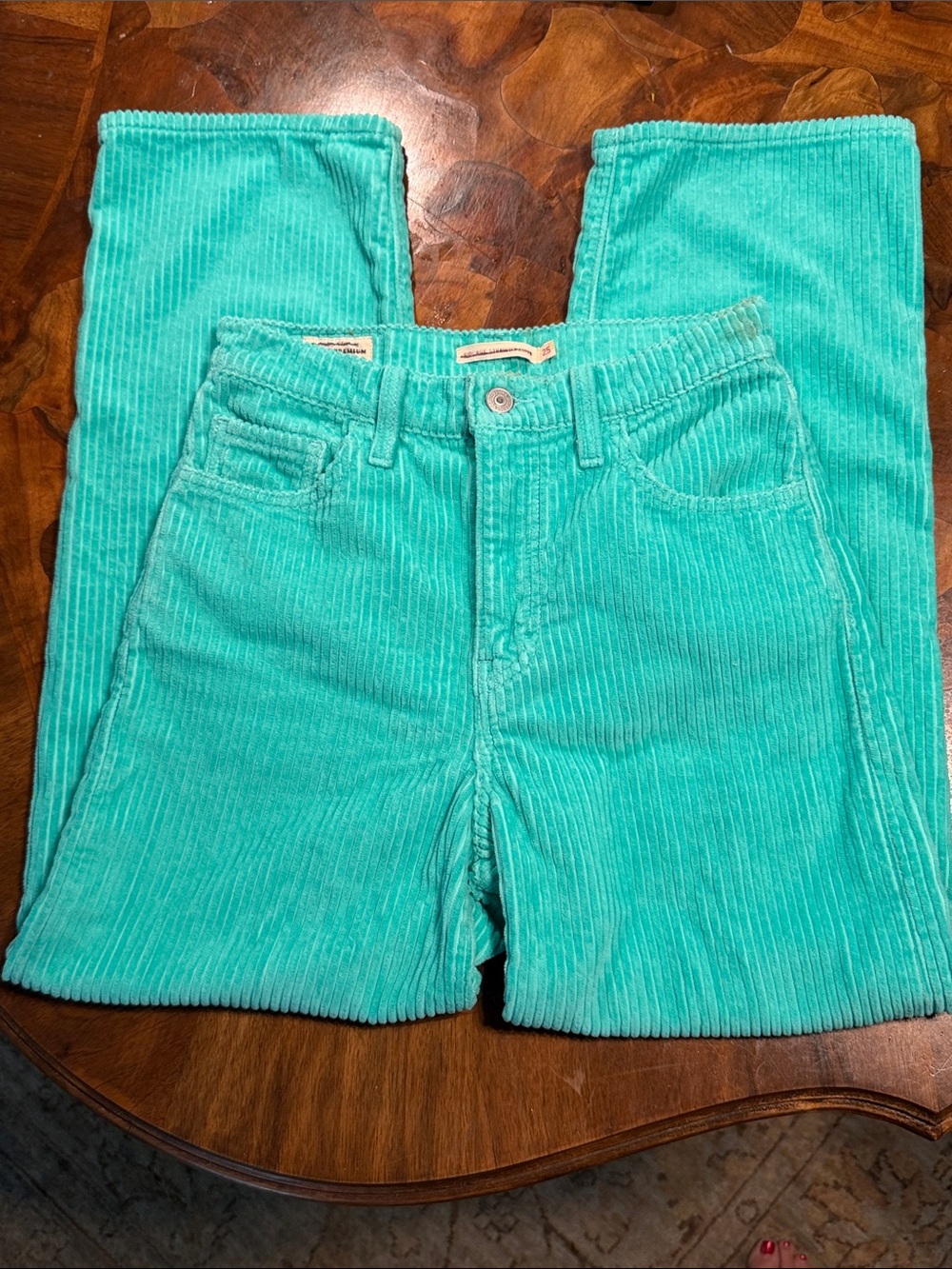 Levi's Teal Corduroy Ribcage Straight Ankle Jeans